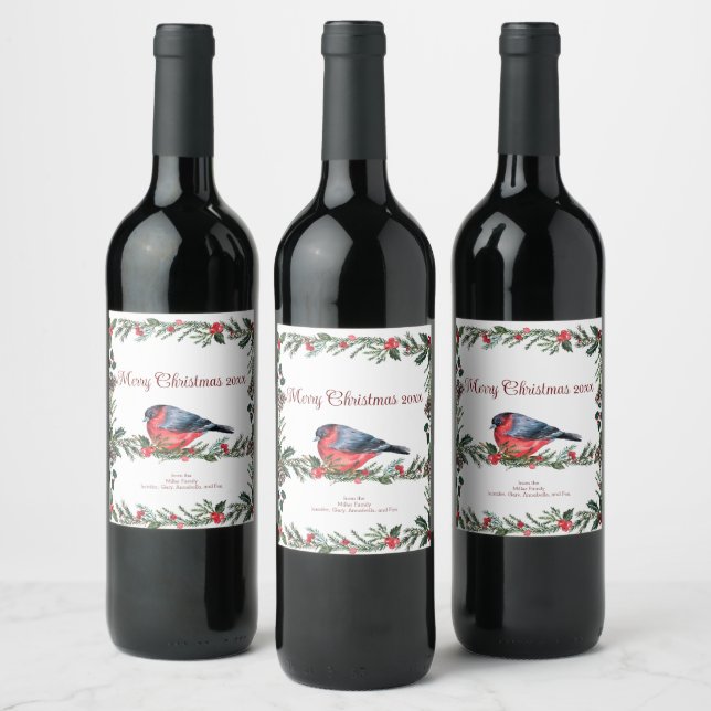 Étiquette Pour Bouteilles De Vin Botanique d'oiseaux rouges d'hiver (Bouteilles)
