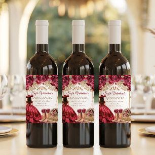 Étiquette Pour Bouteilles De Vin Bottes de cowboy Quinceanera Or Bourgogne