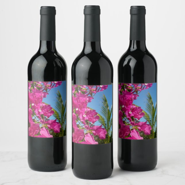 Étiquette Pour Bouteilles De Vin Bougainvilliers et palmiers paysage tropical (Bouteilles)