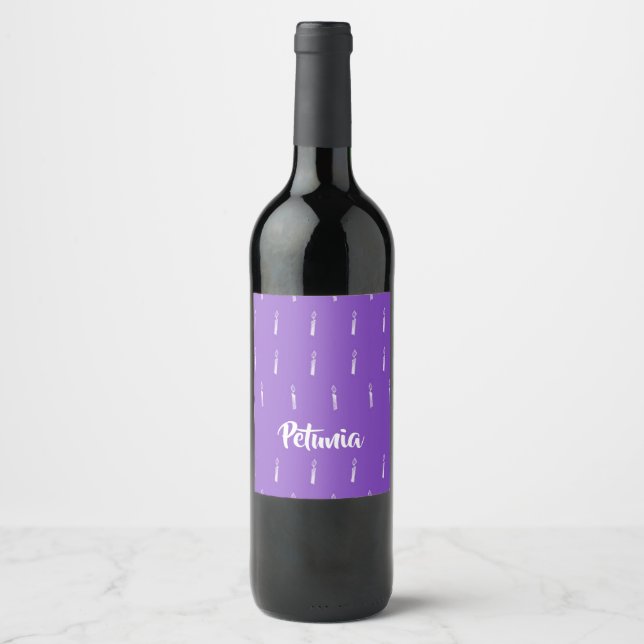 Étiquette Pour Bouteilles De Vin Bougies blanches sur violet (Devant)