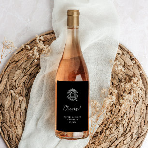 Étiquette Pour Bouteilles De Vin Boule Disco Minimaliste Noir Mariage