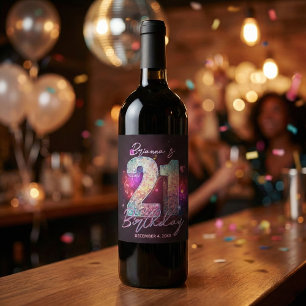 Étiquette Pour Bouteilles De Vin Boule Disco Notes de Musique Rose Violet 21e Anniv