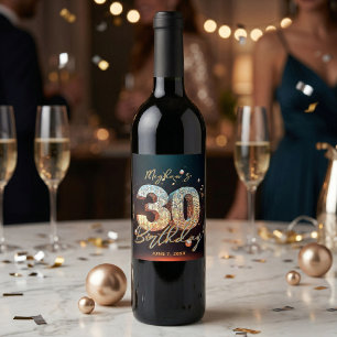 Étiquette Pour Bouteilles De Vin Boule Disco Rétro Notes de Musique 30e Anniversair