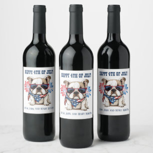 Étiquette Pour Bouteilles De Vin Bouledogue 4 juillet Jour de l'Indépendance Rouge