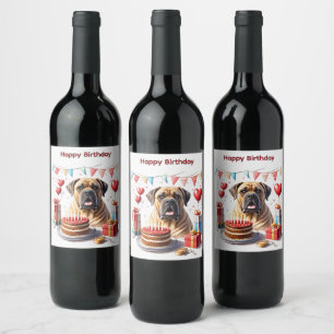 Étiquette Pour Bouteilles De Vin Bouledogue anglais Mastiff Anniversaire