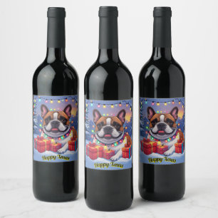 Étiquette Pour Bouteilles De Vin Bouledogue français French Bulldog Noël
