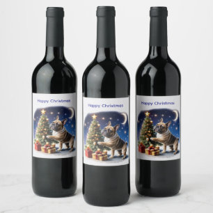 Étiquette Pour Bouteilles De Vin Bouledogue français Noël arbre Bulldog