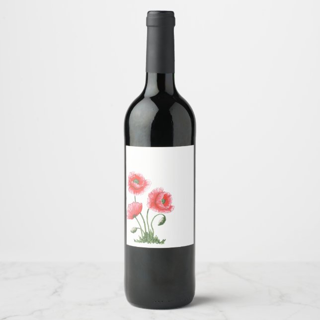 Étiquette Pour Bouteilles De Vin Bouquet de beau carnet de pavots de champs (Devant)