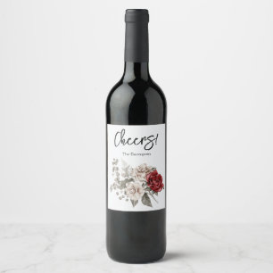 Étiquette Pour Bouteilles De Vin Bouquet de fleurs rouge gris et crème Boho