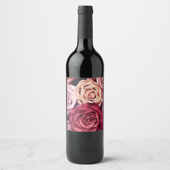 Étiquette Pour Bouteilles De Vin Bouquet de roses roses (Devant)