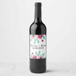 Étiquette Pour Bouteilles De Vin Bouquet d'illustration de Pink Flowers Watercolors