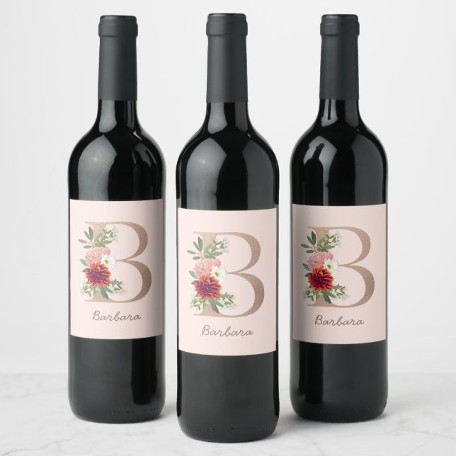 Étiquette Pour Bouteilles De Vin Bouquet floral lettre personnalisée " B " (Bouteilles)