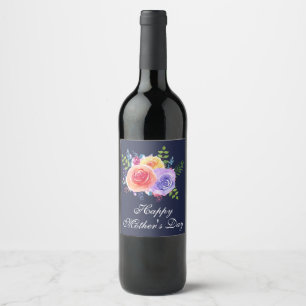 Étiquette Pour Bouteilles De Vin Bouquet heureux de roses d'aquarelle du jour de