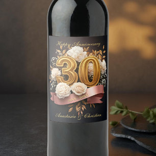 Étiquette Pour Bouteilles De Vin Bouquet rose Gold 30e anniversaire Mariage