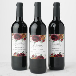 Étiquette Pour Bouteilles De Vin Bourgogne Burange Orange Blush Ivory Floral Mariag