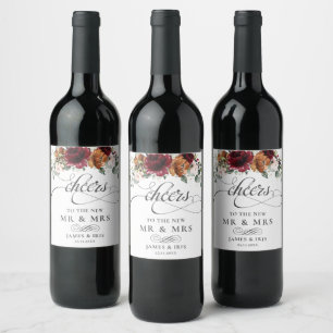 Étiquette Pour Bouteilles De Vin Bourgogne Burange Orange Blush Ivory Floral Mariag