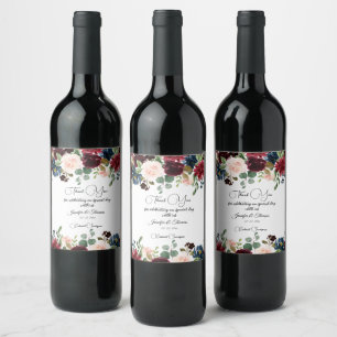 Étiquette Pour Bouteilles De Vin Bourgogne et bleu Mariage anglais Fleurs