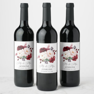 Étiquette Pour Bouteilles De Vin Bourgogne et Mariage floral rose pâle