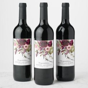 Étiquette Pour Bouteilles De Vin Bourgogne et Mariage floral rose pâle