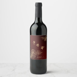 Étiquette Pour Bouteilles De Vin Bourgogne & Floral Glissé Élégant Mariage