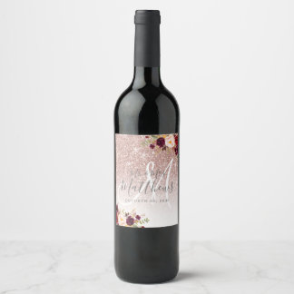 Étiquette Pour Bouteilles De Vin Bourgogne Floral Rose Parties scintillant or Monog
