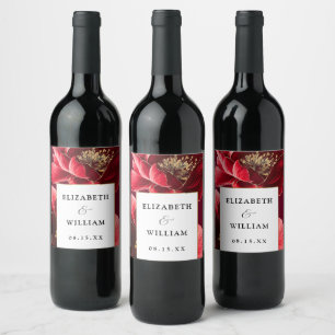 Étiquette Pour Bouteilles De Vin Bourgogne Rouge or Floral Élégant Mariage moderne