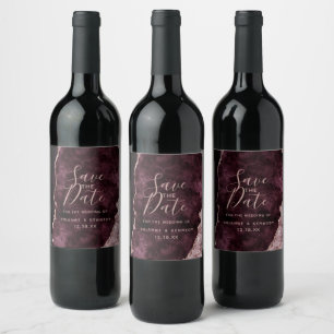 Étiquette Pour Bouteilles De Vin Bourgogne Vin Rose Or Agate Marbre Save the Date