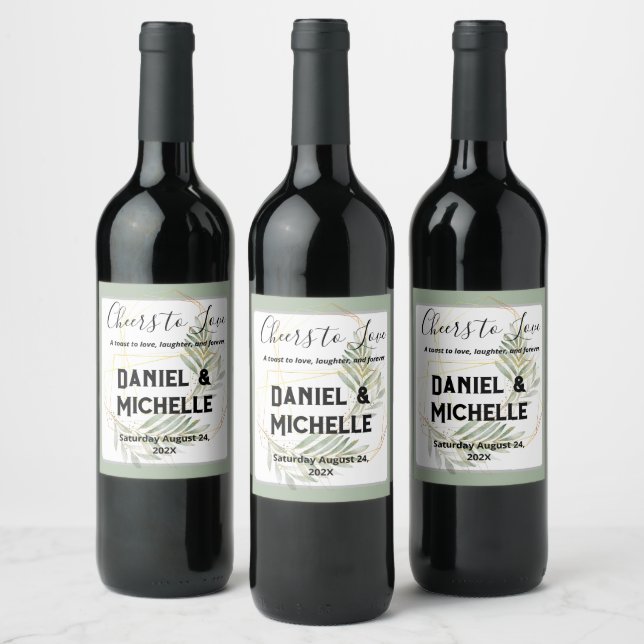 Étiquette Pour Bouteilles De Vin Bouteille de mariage Green Elegant Cheers to Love (Bouteilles)