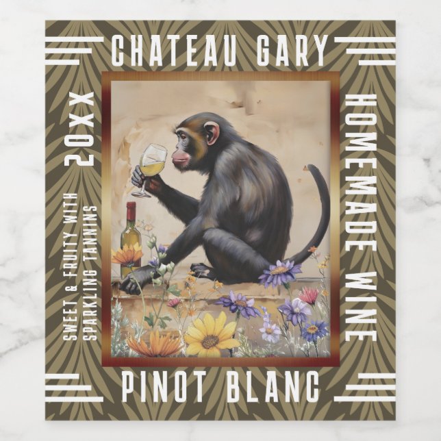 Étiquette Pour Bouteilles De Vin bouteille de vin blanc singe vintage personnalisée (Étiquettes simples)