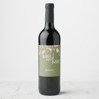 Étiquette Pour Bouteilles De Vin Bouteille de vin Fleur sauvage d'olive pour Mariag