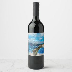 Étiquette Pour Bouteilles De Vin Bouteille de vin mariage d'aquarelle Santorini Grè