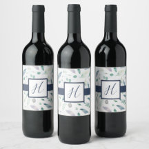 Bouteille de vin Monogram Floral Blueberry