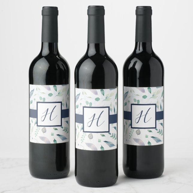 Étiquette Pour Bouteilles De Vin Bouteille de vin Monogram Floral Blueberry (Bouteilles)
