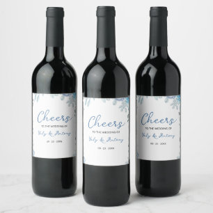 Étiquette Pour Bouteilles De Vin Bouteille florale aquarelle bleu poussiéreux ardoi