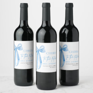 Étiquette Pour Bouteilles De Vin Bow Bleu Dusty Salue La Fête des mariées Future