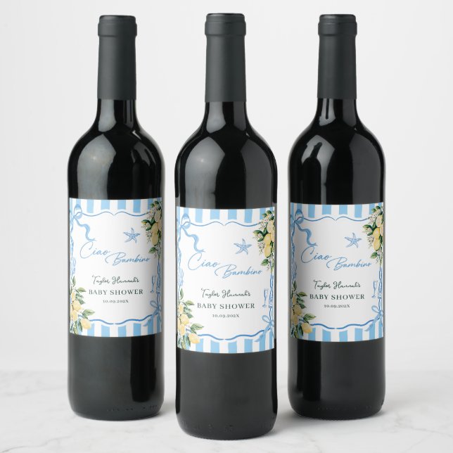Étiquette Pour Bouteilles De Vin Boys Lemon Ciao Baby Italian Baby Shower (Bouteilles)