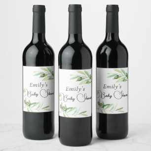 Étiquette Pour Bouteilles De Vin Branche d'olive baby shower minimaliste moderne