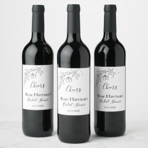 Étiquette Pour Bouteilles De Vin Branche fleurie stylisée Fête des mariées Étiquett