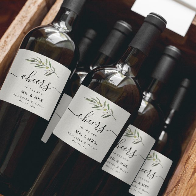 Étiquette Pour Bouteilles De Vin Branche simple à l'aquarelle vert olive (Créateur téléchargé)