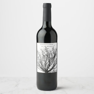 Étiquette Pour Bouteilles De Vin Branches d'arbre, noir et blanc sur