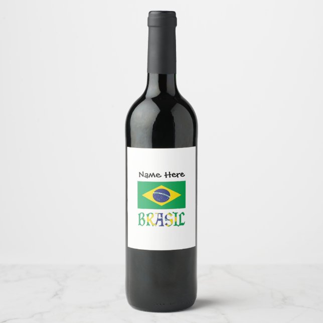 Étiquette Pour Bouteilles De Vin Brasil Bandera Brasil Personnalisé (Devant)