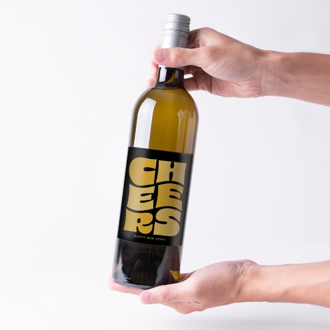 Étiquette Pour Bouteilles De Vin Bravo fun noir d'or retro Nouvel An (Créateur téléchargé)