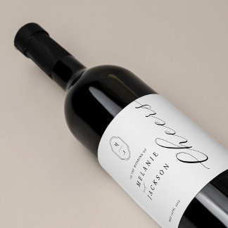 Étiquette Pour Bouteilles De Vin Bravo Noir & Blanc Personnalisé Monogramme Crest