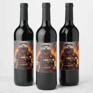 Étiquette Pour Bouteilles De Vin **"Bravoure éclatante : Le pompier Otter"**