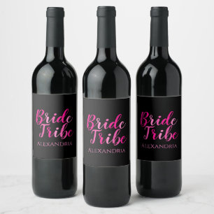 Étiquette Pour Bouteilles De Vin Bribe Tribe Bachelorette Party Hot rose Noir