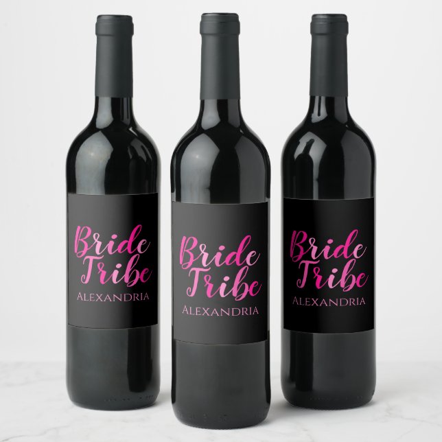 Étiquette Pour Bouteilles De Vin Bribe Tribe Bachelorette Party Hot rose Noir (Bouteilles)