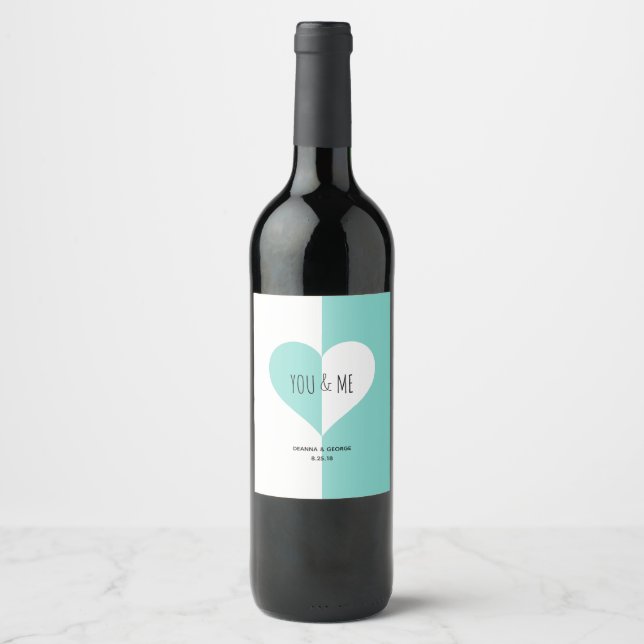Étiquette Pour Bouteilles De Vin BRIDE Forever You & Me Suite Douche Coeurs Fête (Devant)