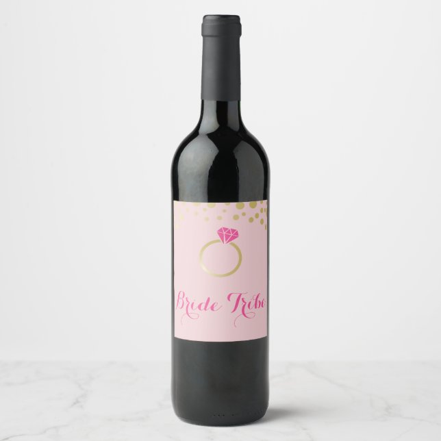 Étiquette Pour Bouteilles De Vin Bride Tribe Vin Étiquette - Rose et Or (Devant)