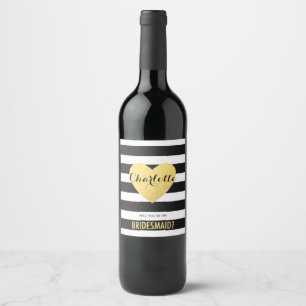 Étiquette Pour Bouteilles De Vin Bridesmaid proposition coeur or Vin étiquette