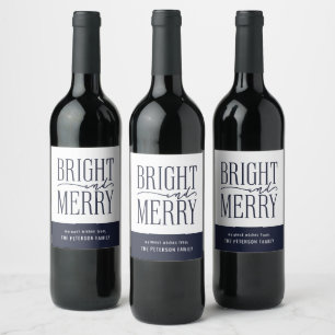 Étiquette Pour Bouteilles De Vin Bright and Joyeux Moderne Marine Bleu